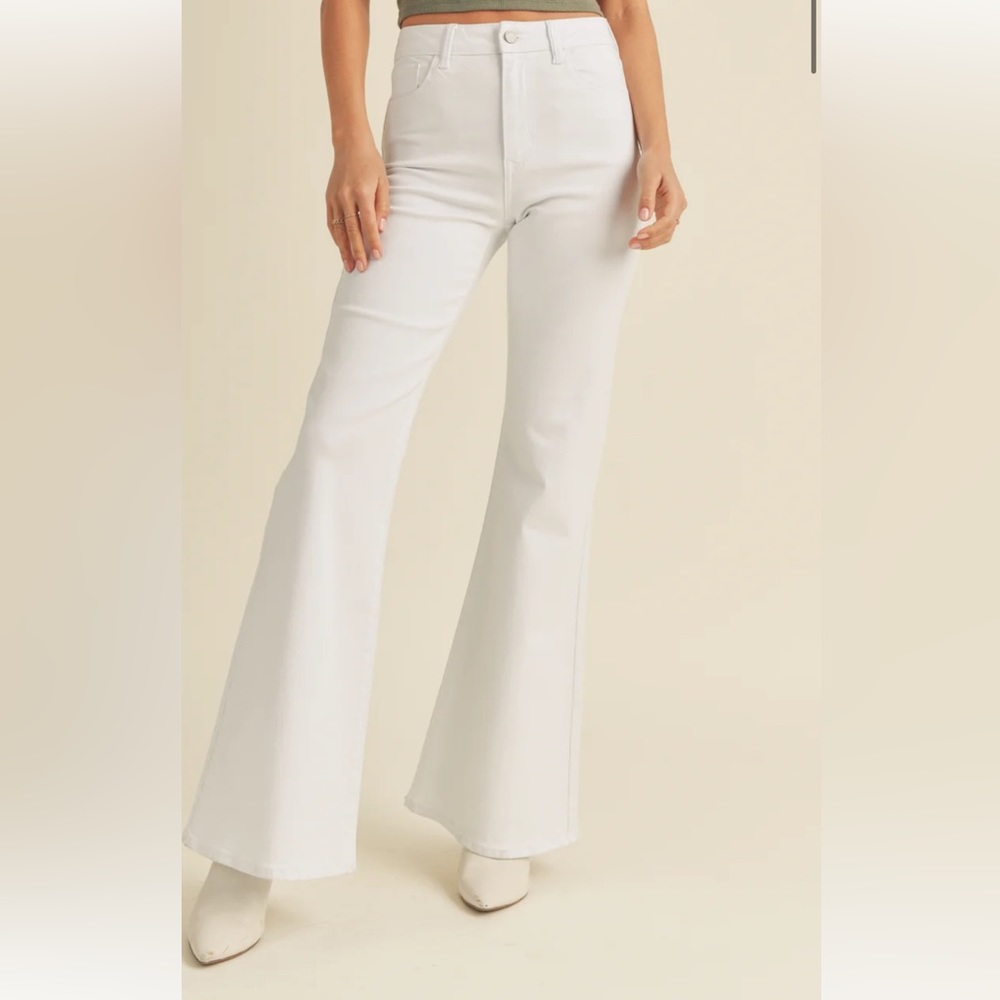 high rise white flare jeans
